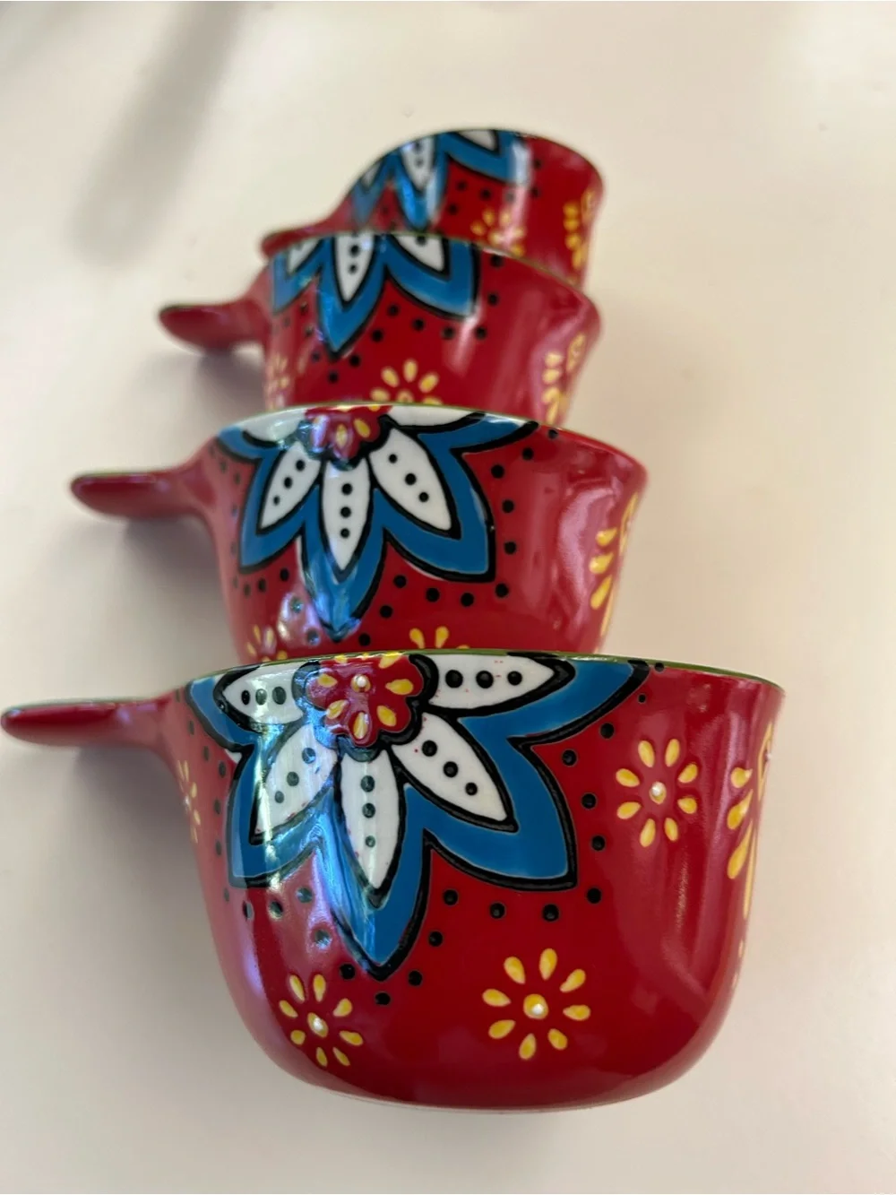 Royal Hand-Painted Floral Ceramic Nesting Measuring Cups - Red & Blue